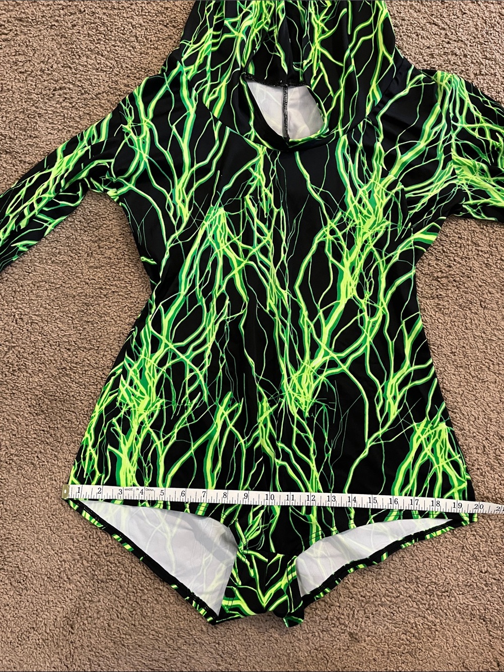 Coquetry Clothing Neon UV Green Lightning Print Long Sleeve Hoody Romper - Picture 5 of 9